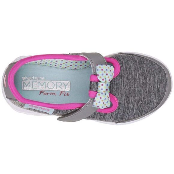 SKECHERS Girl's Gray-Pink GoWalk Bitty Bow Shoes - Picture 2 of 11